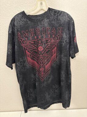 American Fighter Mens Graphic T-Shirt 2XL Black & Red Distressed Design
